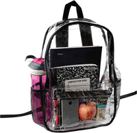 Clear Backpack Security Approved - Reinforced Straps & Front Accessory Pocket 17" x 4.5" x 12" - Bagsko.com