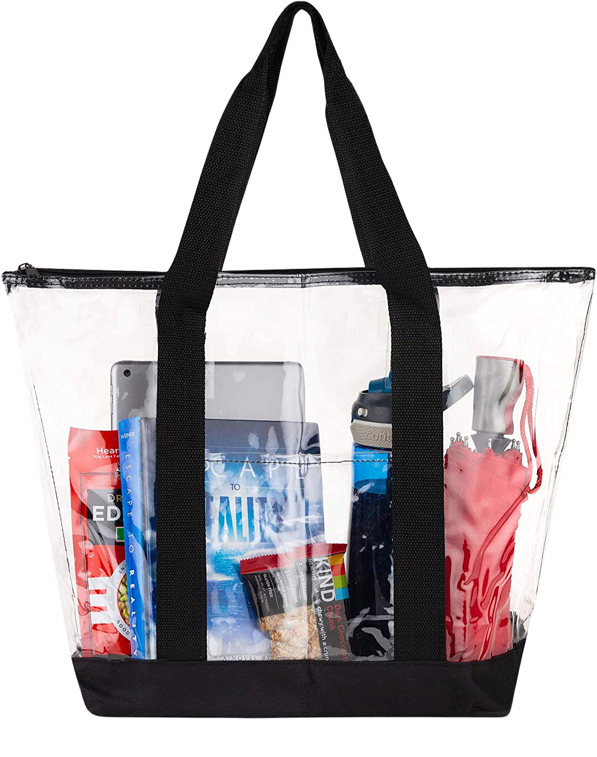 [Pack Of 2] Clear Tote Bags for Work, Beach, Stadium, Security Approved  With Zipper Closure